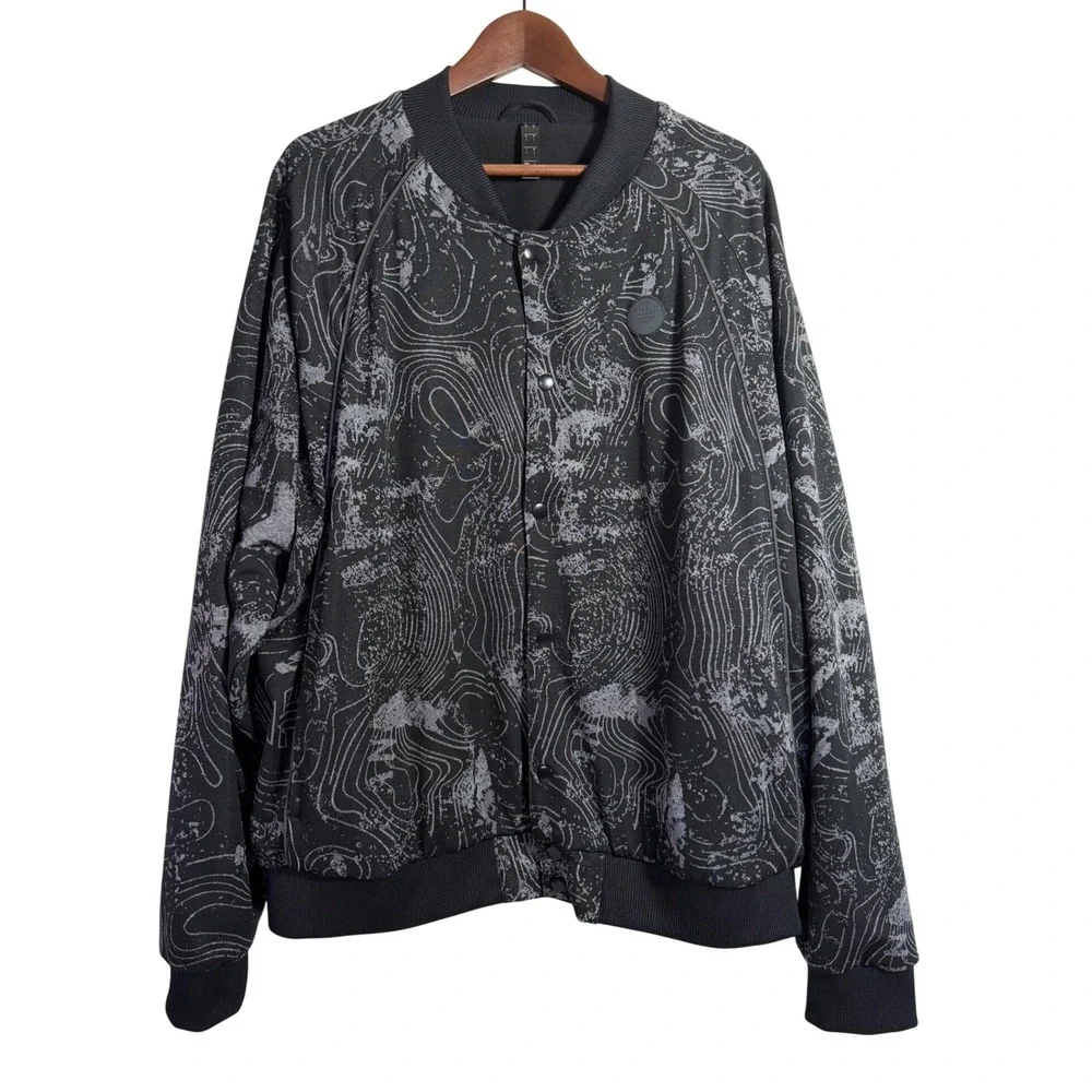 Adidas James Harden Bomber Jacket Mens Large Black Grey Topographic Snap Fleece